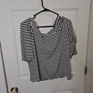Chico's Knit Kit Black and White Striped Cold Shoulder Top Size 2